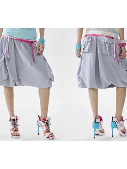 NONAME SPACE Two Tone Plaid Patch Studded Low Rise Drawcord Women&
