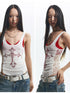 NONAME SPACE Two Tone Rhinestone Lace Embroidered Curved Raw Edge Women&