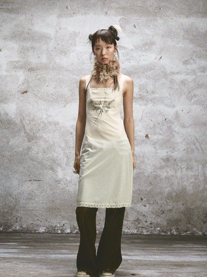 NONAME SPACE Two Tone Sheer Printed Lace Strappy Open Back Women&