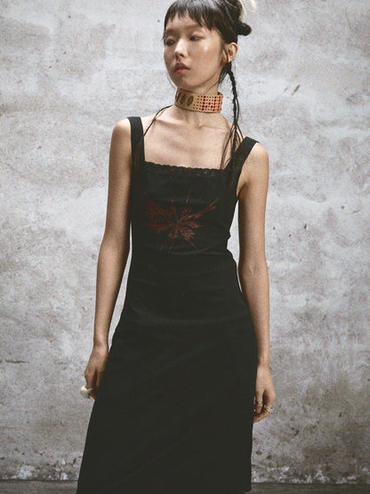 NONAME SPACE Two Tone Sheer Printed Lace Strappy Open Back Women&