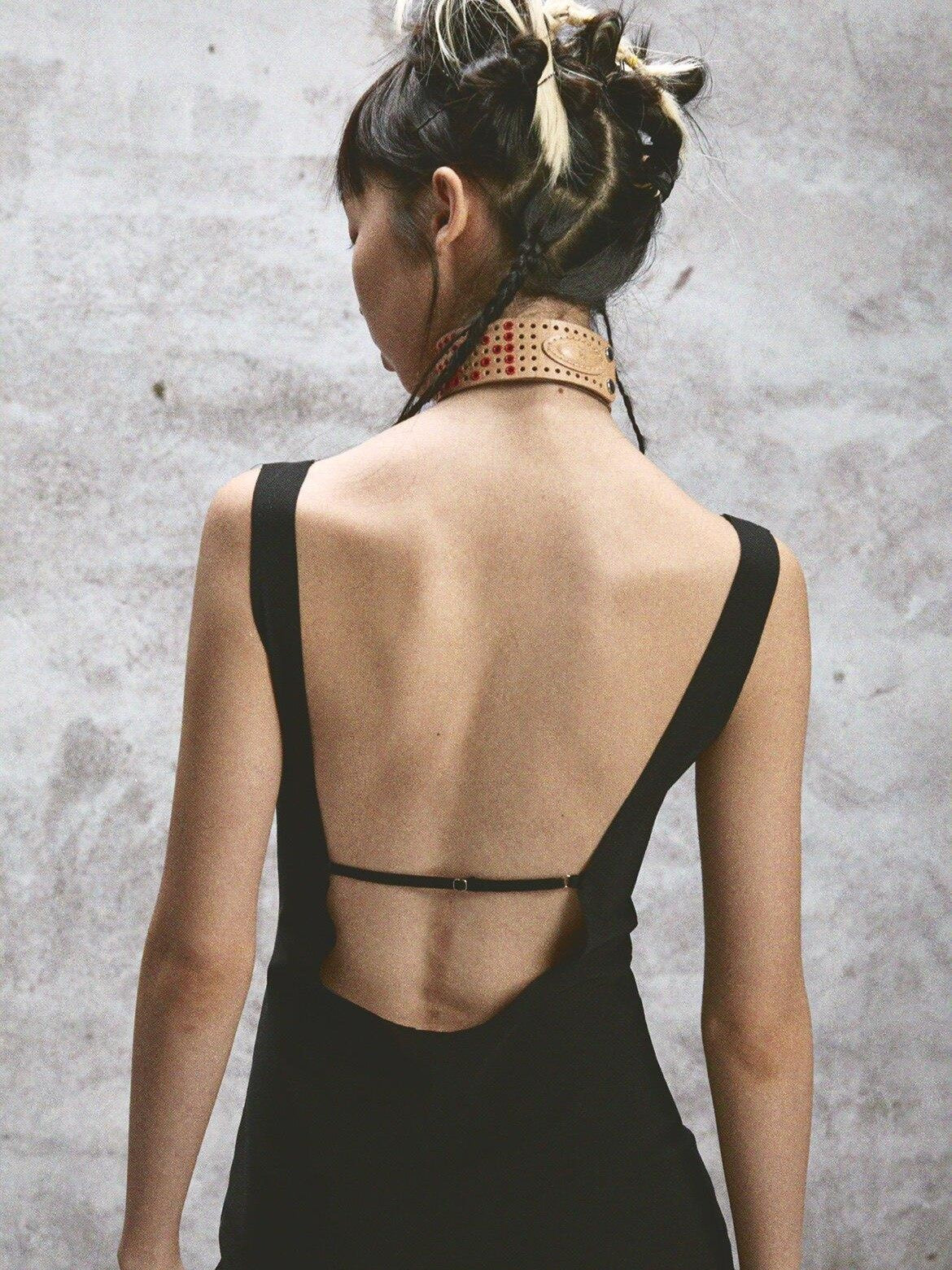 NONAME SPACE Two Tone Sheer Printed Lace Strappy Open Back Women&