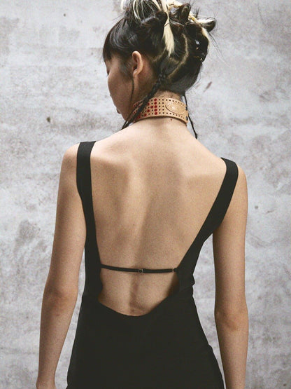 NONAME SPACE Two Tone Sheer Printed Lace Strappy Open Back Women&