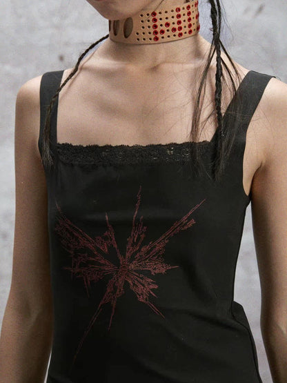 NONAME SPACE Two Tone Sheer Printed Lace Strappy Open Back Women&