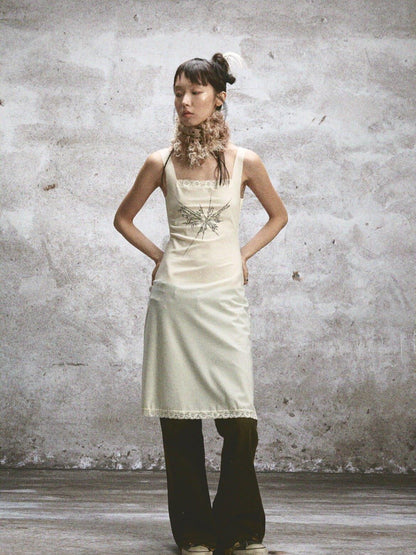 NONAME SPACE Two Tone Sheer Printed Lace Strappy Open Back Women&