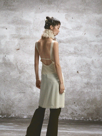 NONAME SPACE Two Tone Sheer Printed Lace Strappy Open Back Women&