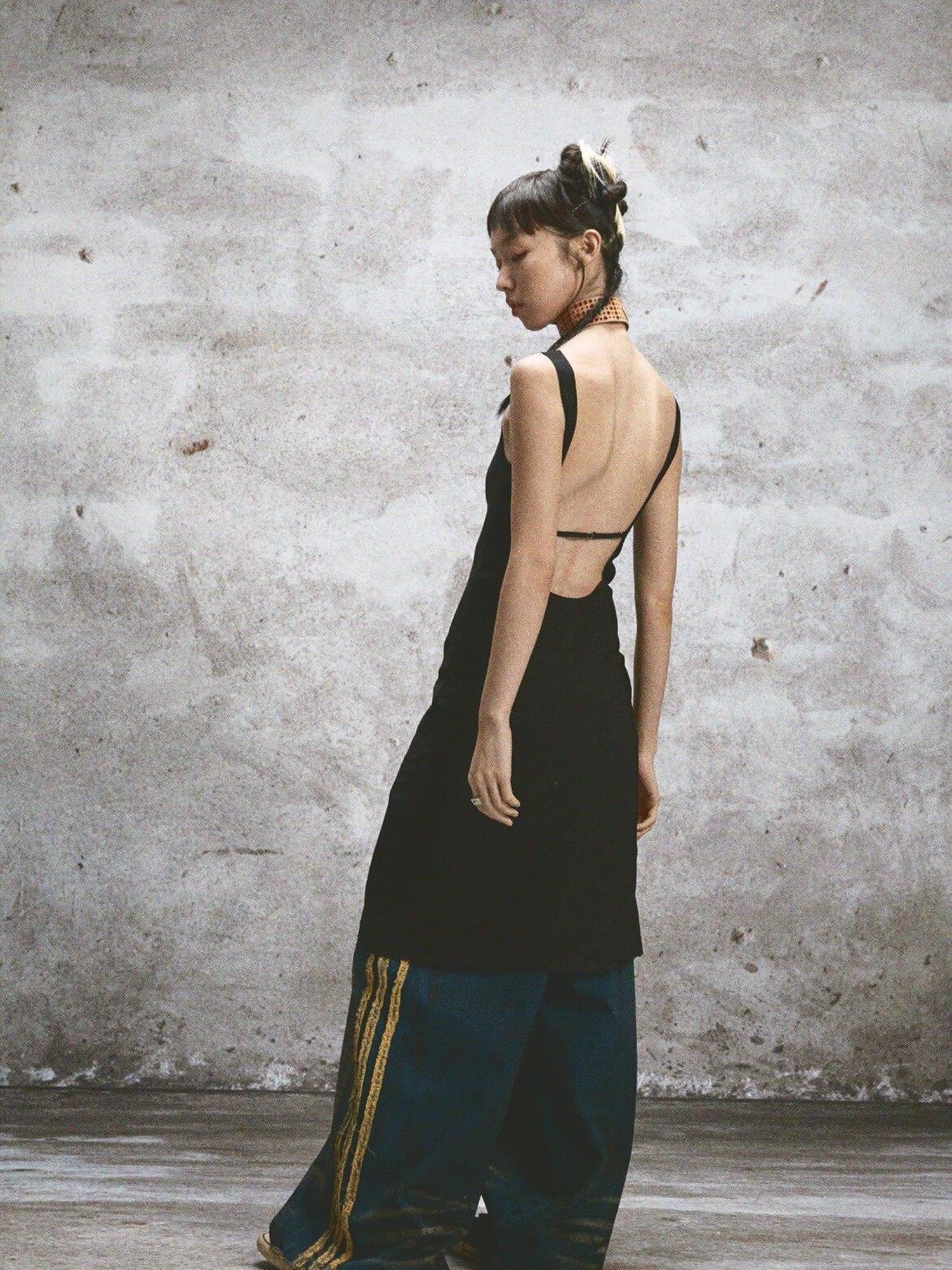 NONAME SPACE Two Tone Sheer Printed Lace Strappy Open Back Women&
