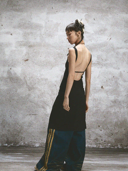 NONAME SPACE Two Tone Sheer Printed Lace Strappy Open Back Women&