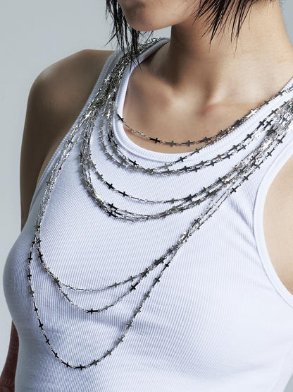NONAME SPACE Two Tone Slimming Stretch Ribbed Beaded Metal Chain Print Women&
