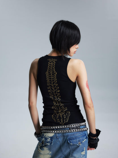 NONAME SPACE Two Tone Slimming Stretch Ribbed Beaded Metal Chain Print Women&