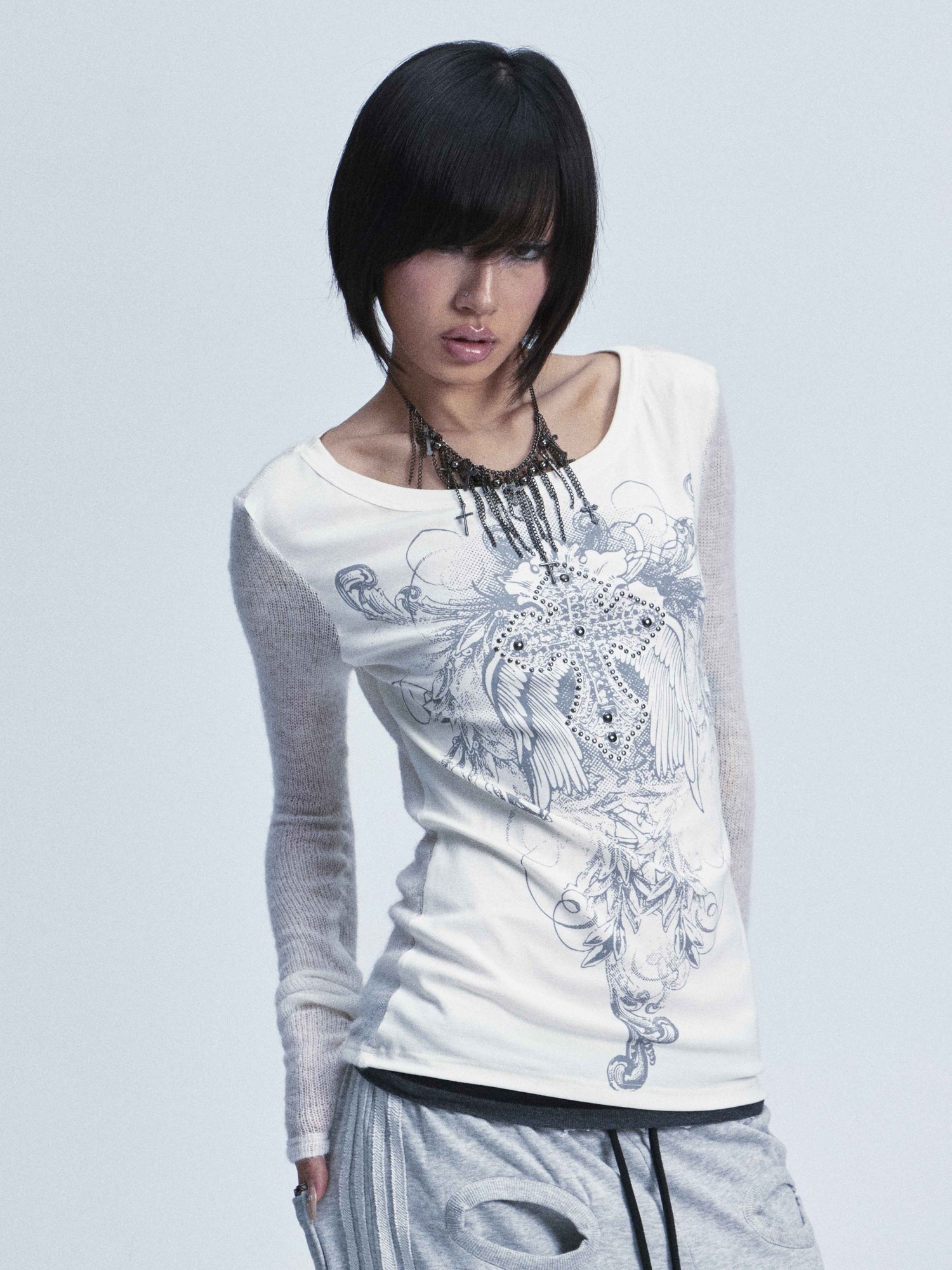 NONAME_SPACE_Two_Tone_Spliced_Studded_Cross_Print_Women&