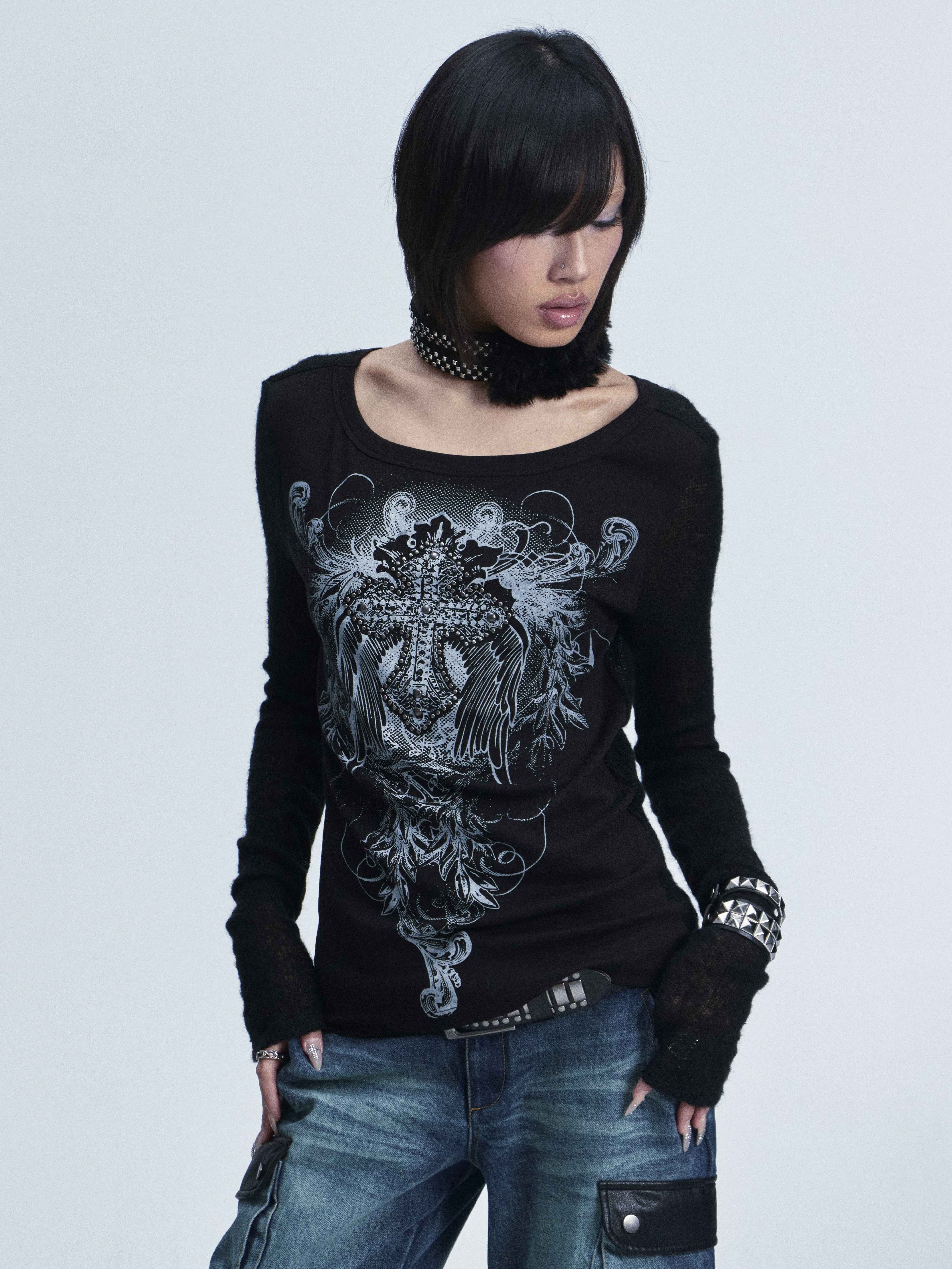 NONAME_SPACE_Two_Tone_Spliced_Studded_Cross_Print_Women&