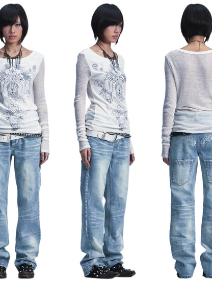 NONAME SPACE Two Tone Spliced Studded Cross Print Women&