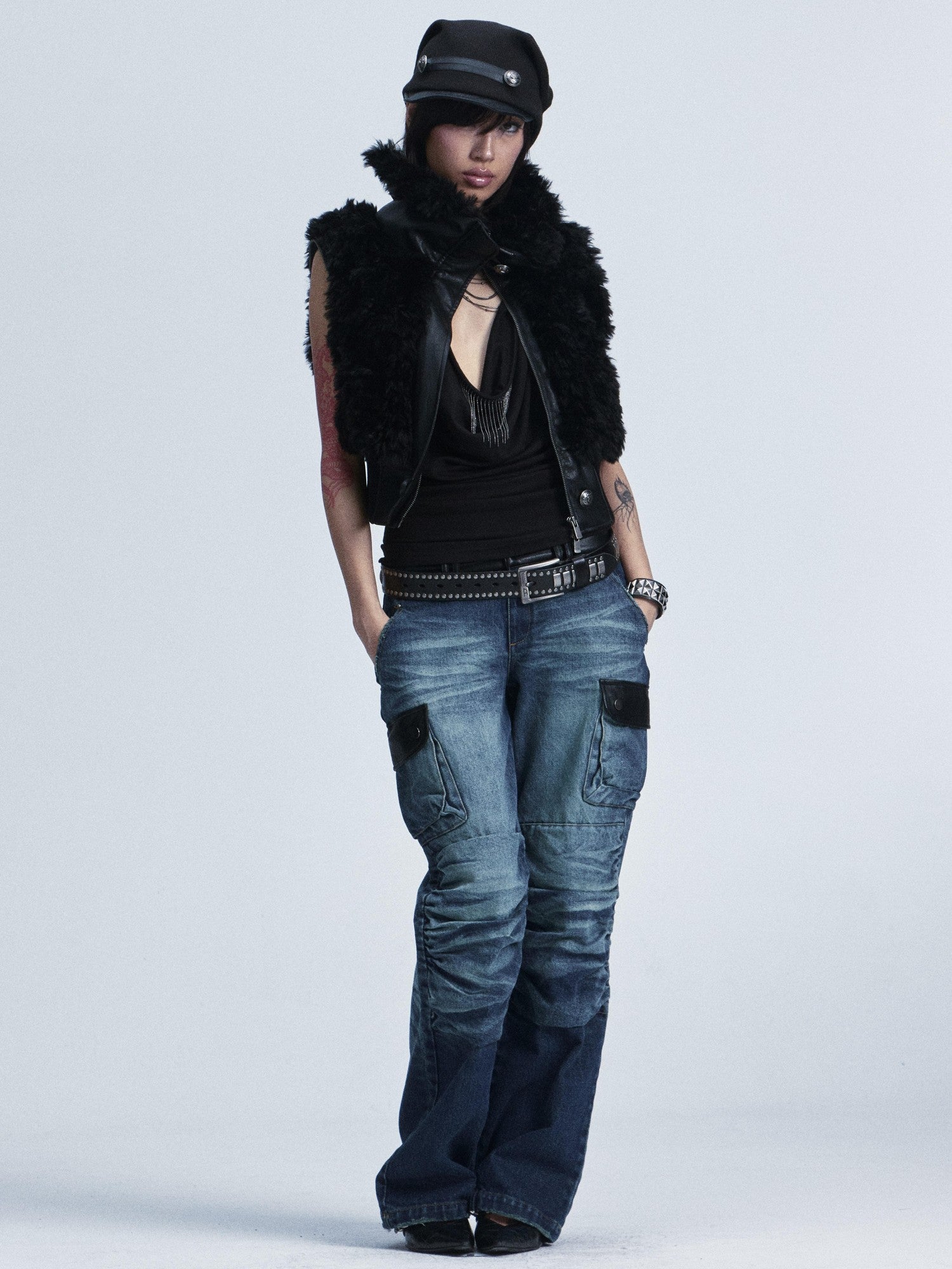 NONAME SPACE Two Tone Stretch Slim Scoop Neck Women&