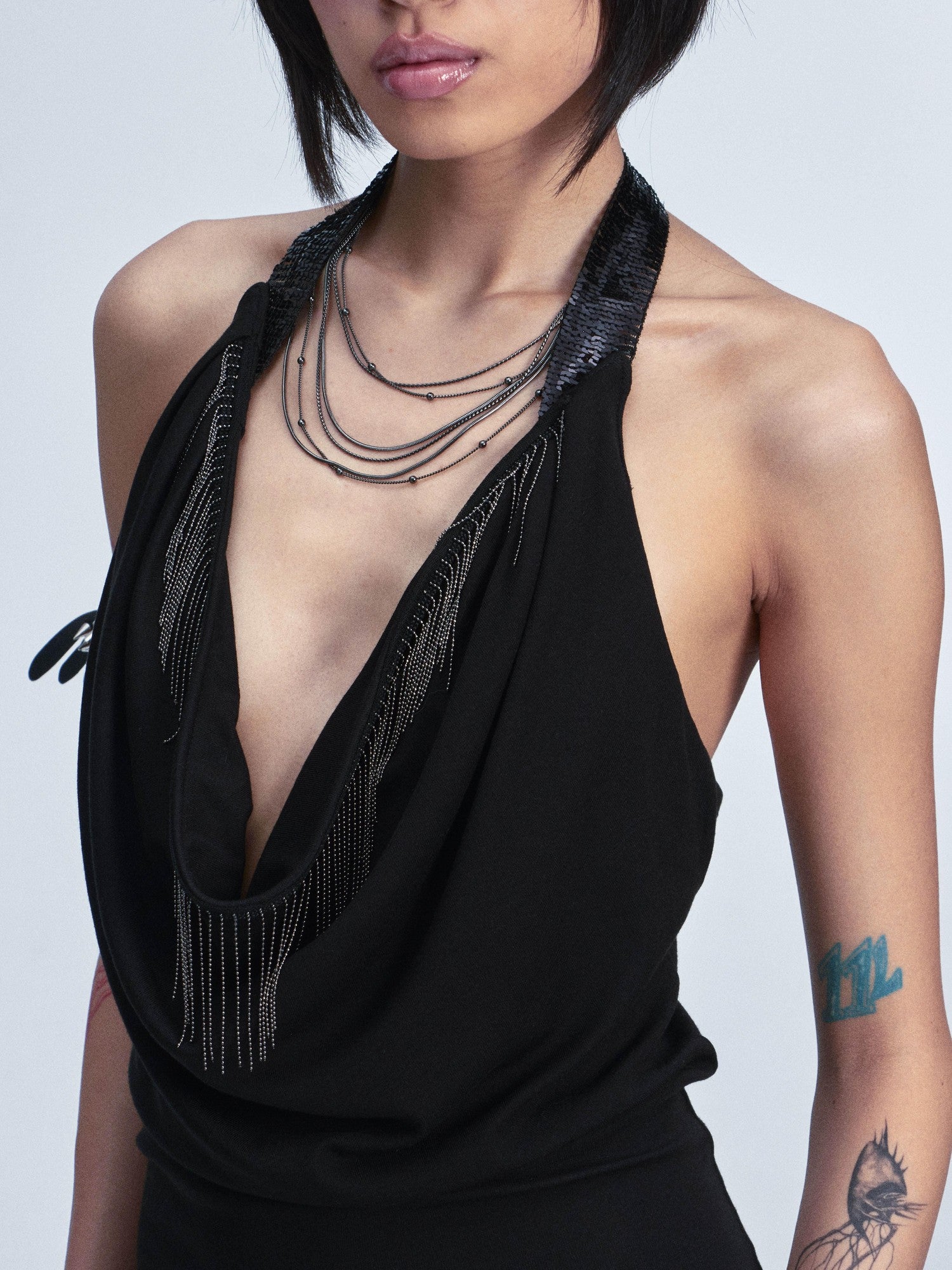 NONAME SPACE Two Tone Stretch Slim Scoop Neck Women&