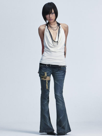 NONAME SPACE Two Tone Stretch Slim Scoop Neck Women&