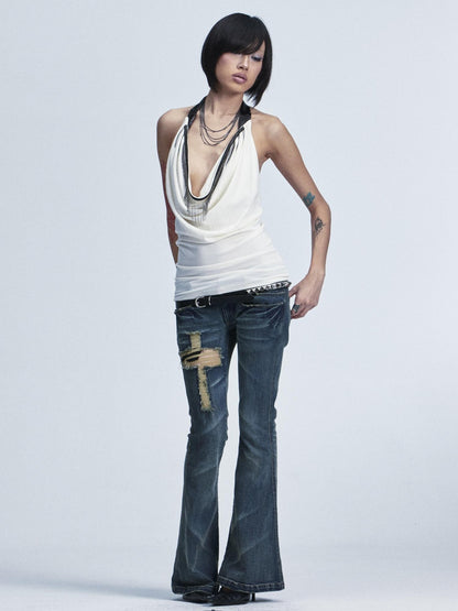NONAME SPACE Two Tone Stretch Slim Scoop Neck Women&