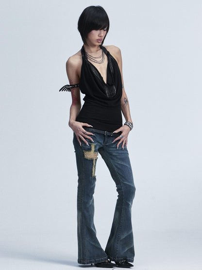 NONAME SPACE Two Tone Stretch Slim Scoop Neck Women&