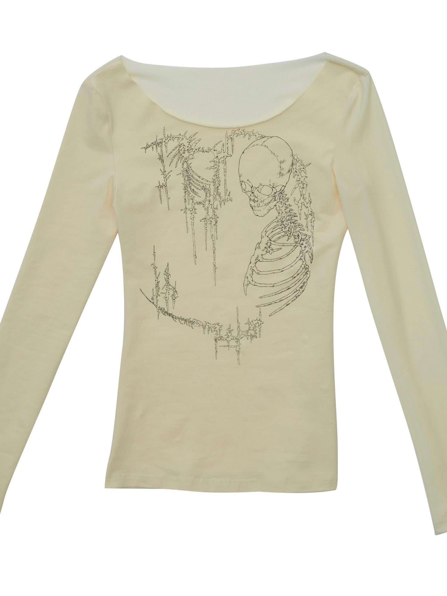 NONAME SPACE Two Tone Stretch Spliced Wide Neck Raw Edge Printed Women&