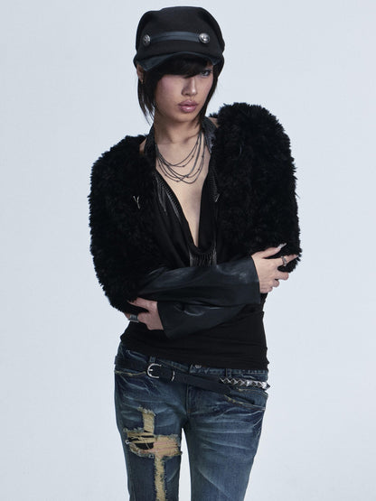 NONAME SPACE Vintage Knitted Leather Patch Soft Brim Shapeable Women&