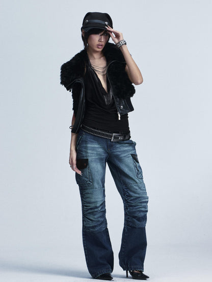 NONAME SPACE Vintage Knitted Leather Patch Soft Brim Shapeable Women&