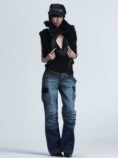 NONAME SPACE Vintage Knitted Leather Patch Soft Brim Shapeable Women&