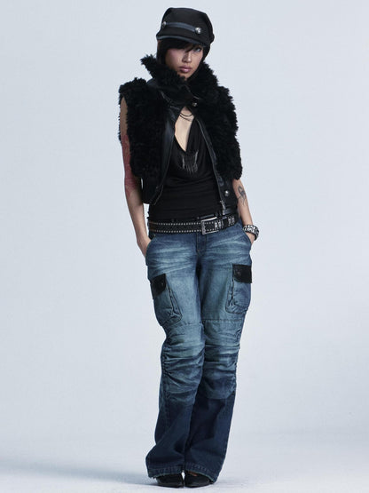 NONAME SPACE Vintage Knitted Leather Patch Soft Brim Shapeable Women&