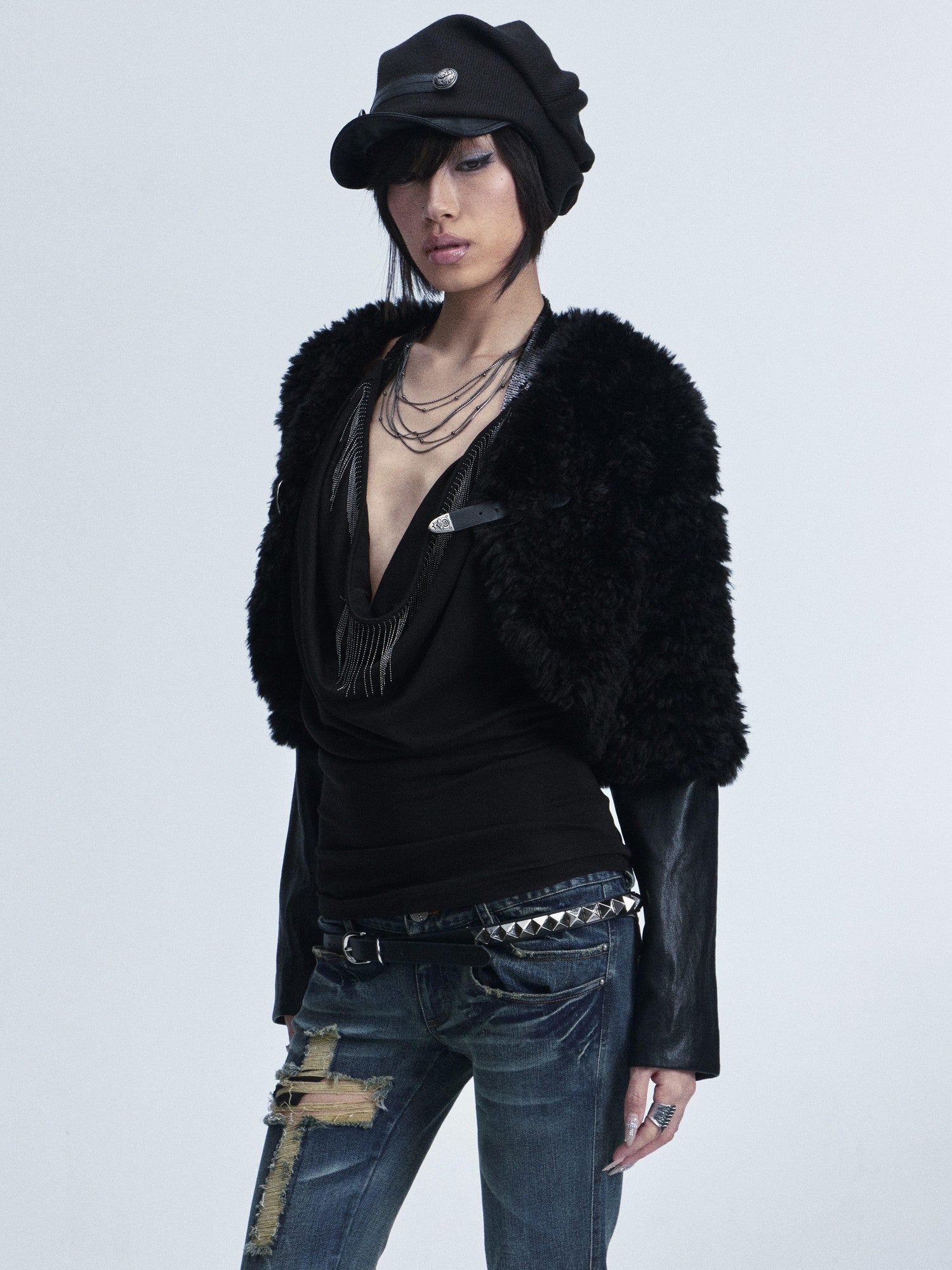 NONAME SPACE Vintage Knitted Leather Patch Soft Brim Shapeable Women&