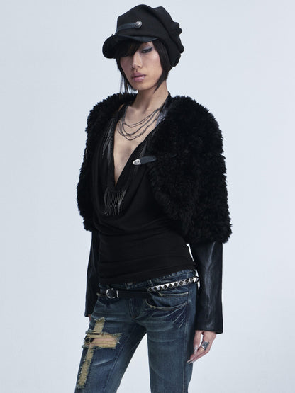 NONAME SPACE Vintage Knitted Leather Patch Soft Brim Shapeable Women&