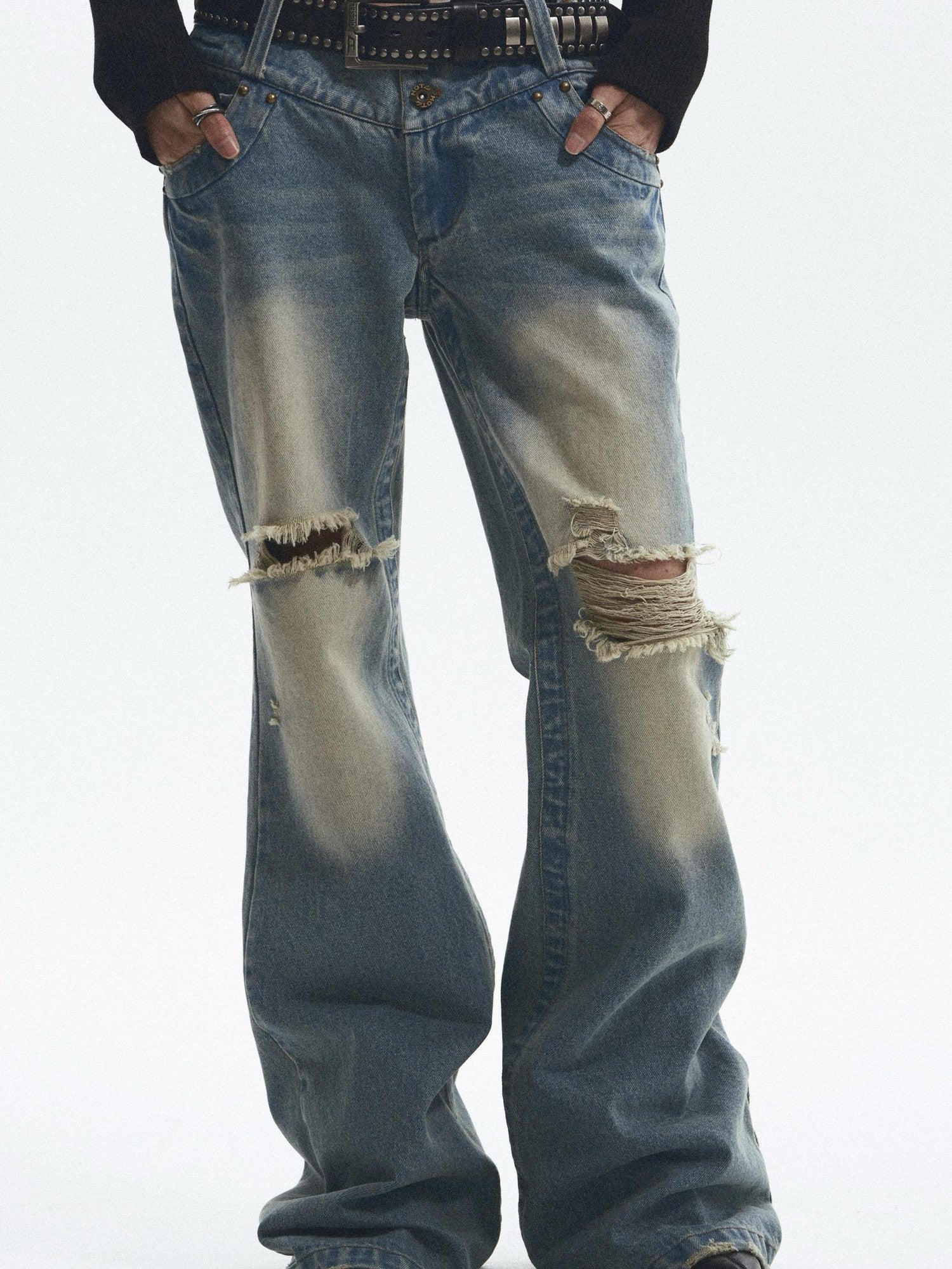 NONAME SPACE Vintage Washed Distressed Low Rise Loose Fit Women&