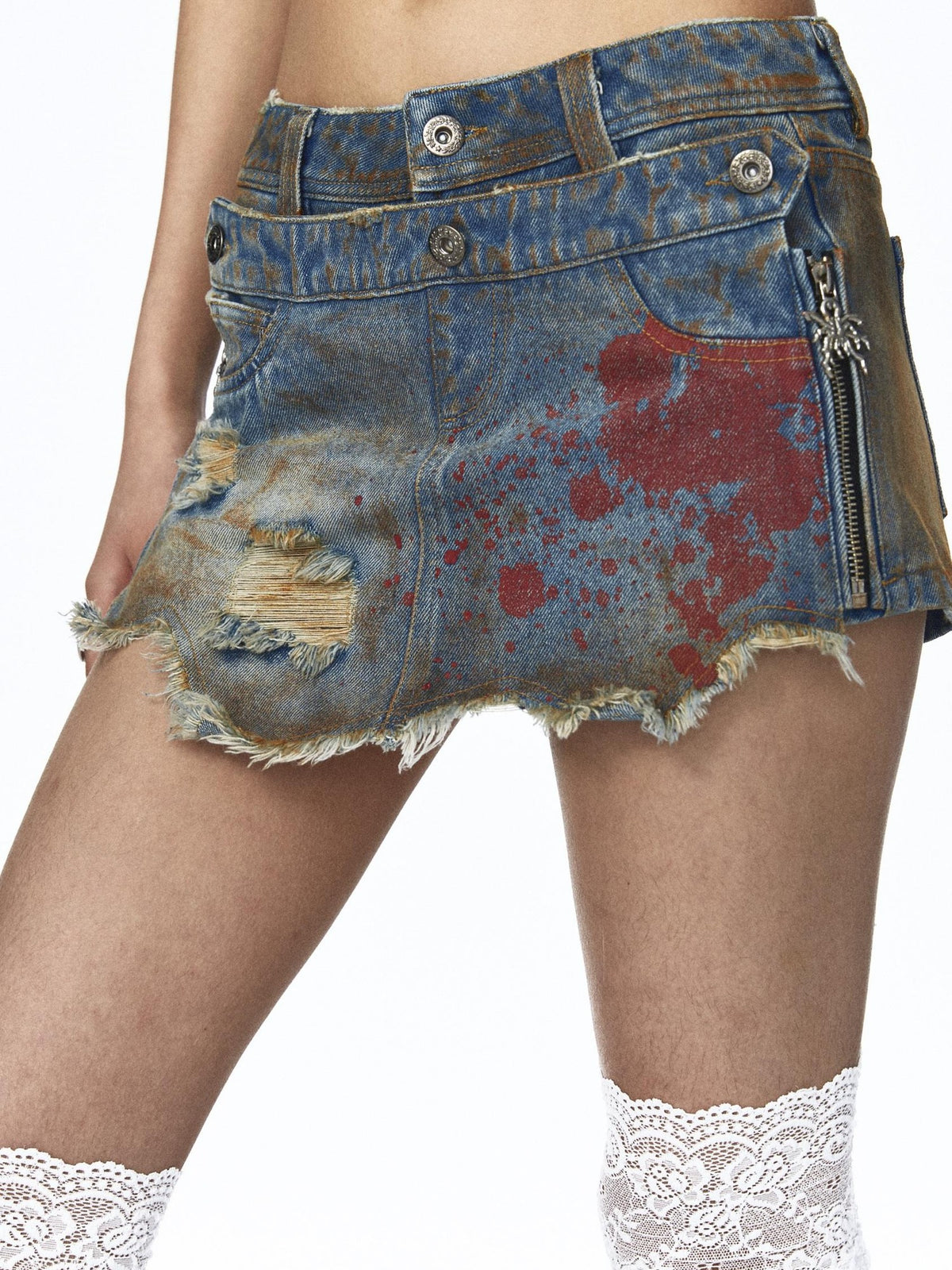 NONAME SPACE Washed Distressed Frayed Raw Hem Detachable Women&