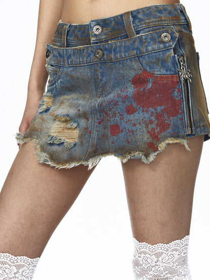 NONAME SPACE Washed Distressed Frayed Raw Hem Detachable Women&