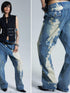 NONAME SPACE Washed Distressed Slanted Fly Detachable Patch Loose Women&