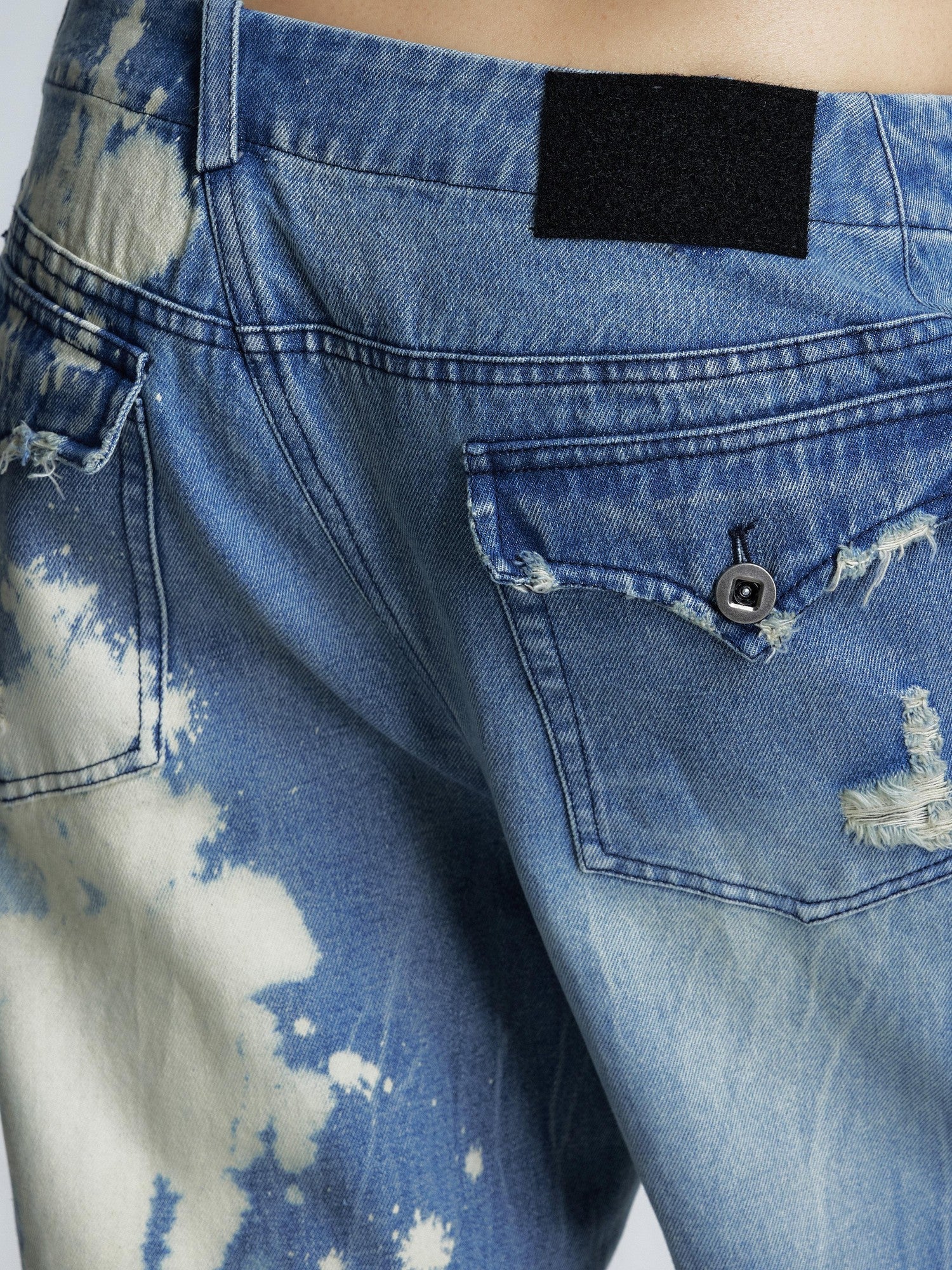 NONAME SPACE Washed Distressed Slanted Fly Detachable Patch Loose Women&