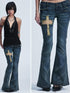 NONAME SPACE Washed Distressed Slim Low Waist Cross Ripped Double Pocket Women&