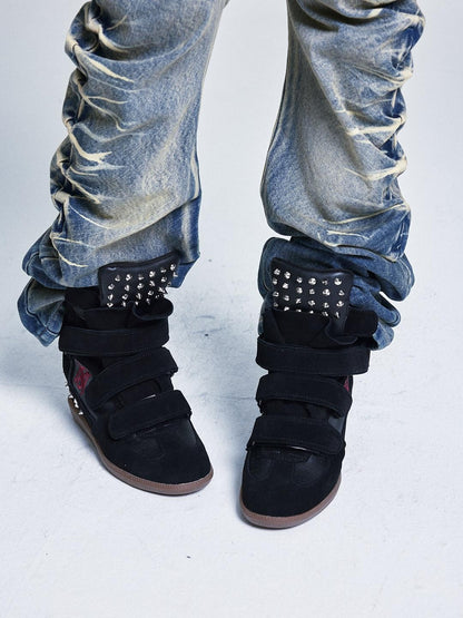 NONAME SPACE Wedge Studded Embroidered Patchwork Punk Women&