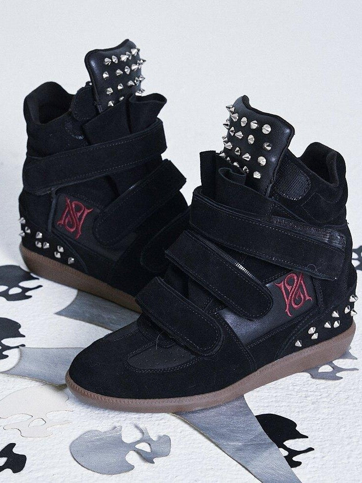 NONAME SPACE Wedge Studded Embroidered Patchwork Punk Women&