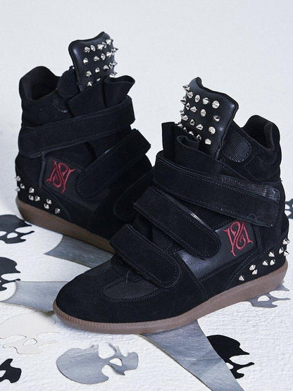 NONAME SPACE Wedge Studded Embroidered Patchwork Punk Women&