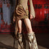 NORTH NODE Patchwork Asymmetrical Solid A Line Mid Waist Women&