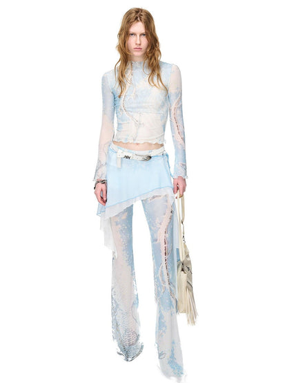 NORTH NODE Abstract Print Lettuce Edge Mock Neck Women&