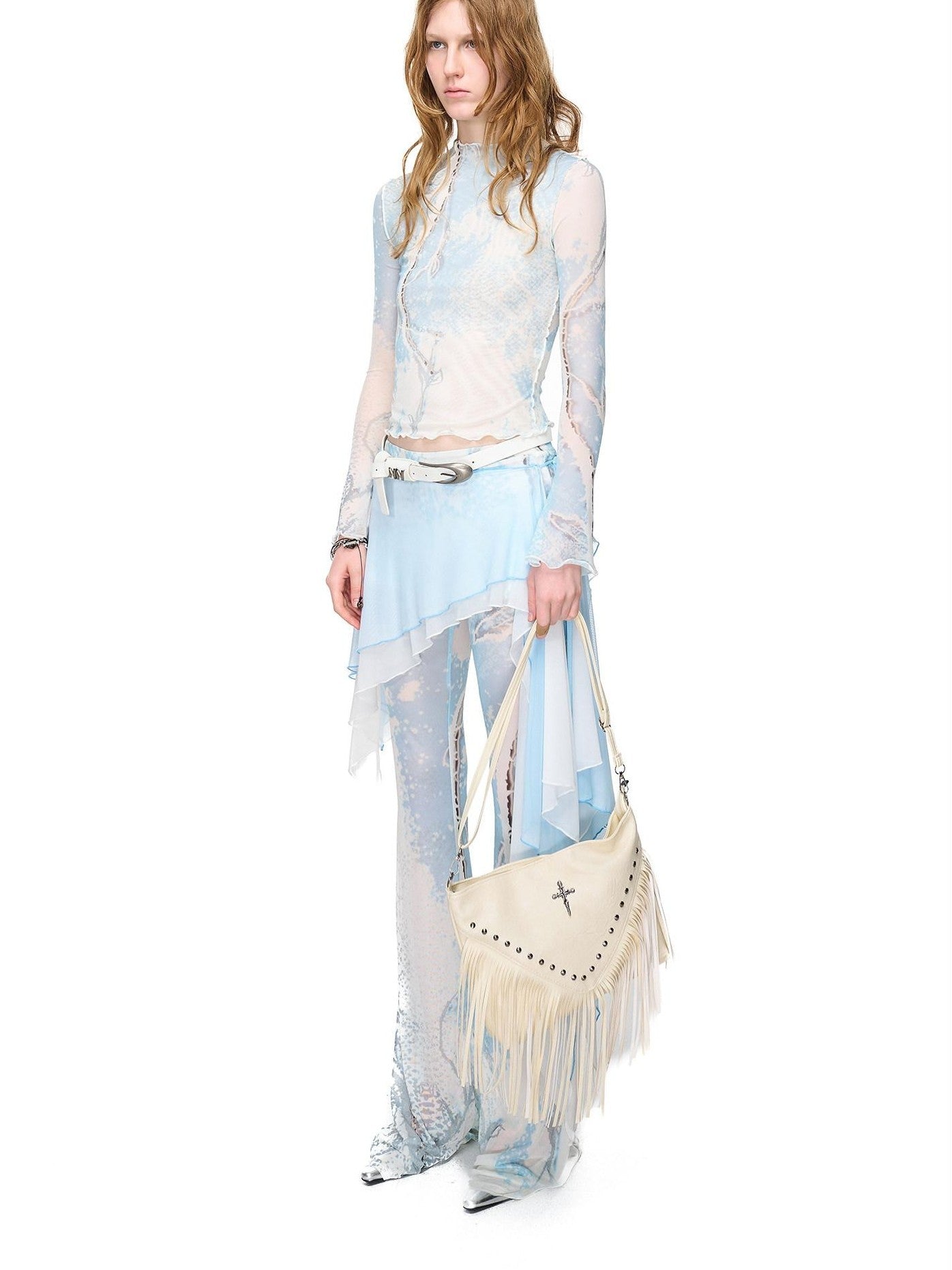 NORTH NODE Abstract Print Lettuce Edge Mock Neck Women&