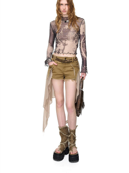 NORTH NODE Abstract Print Lettuce Edge Mock Neck Women&