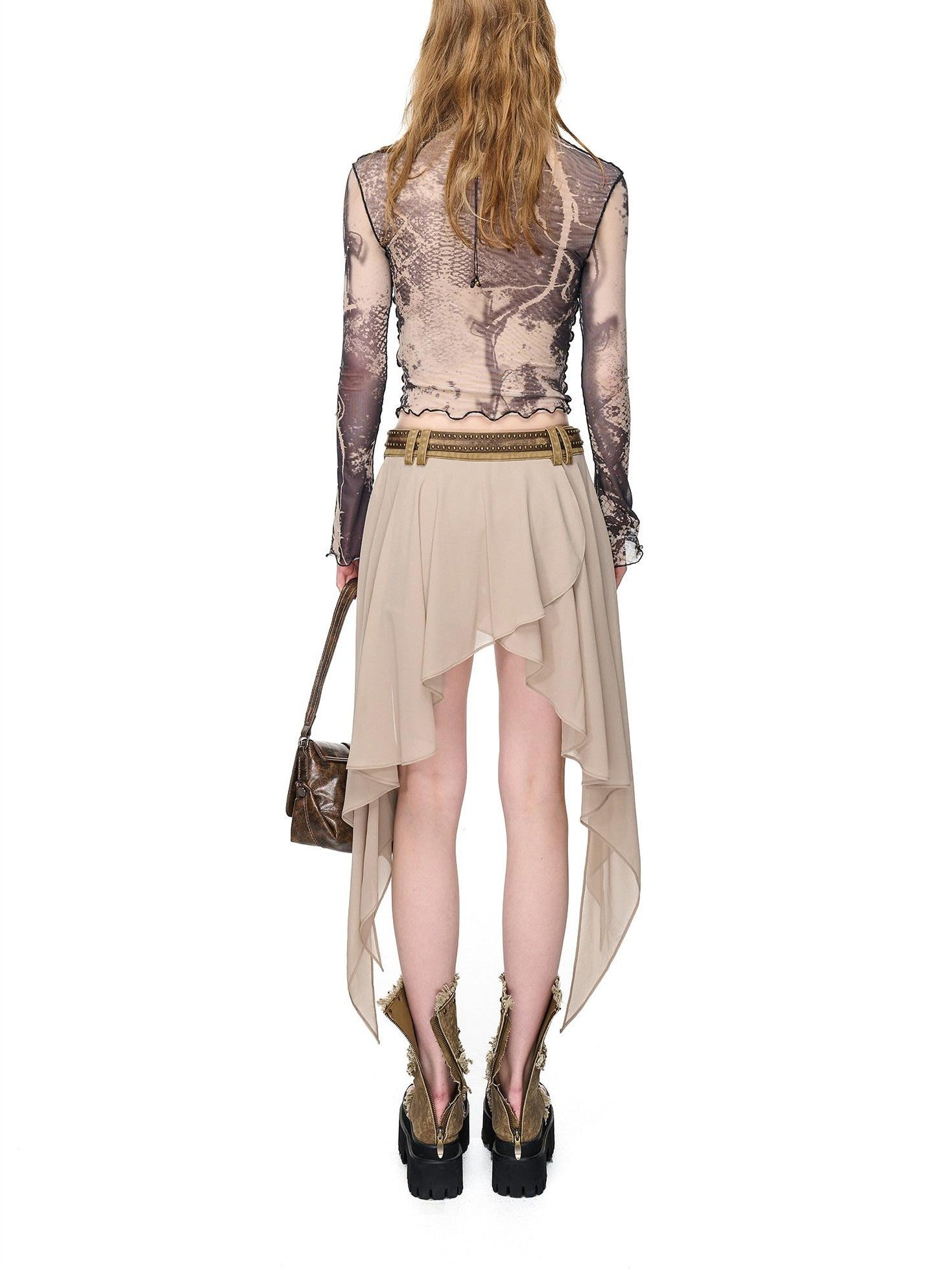NORTH NODE Abstract Print Lettuce Edge Mock Neck Women&