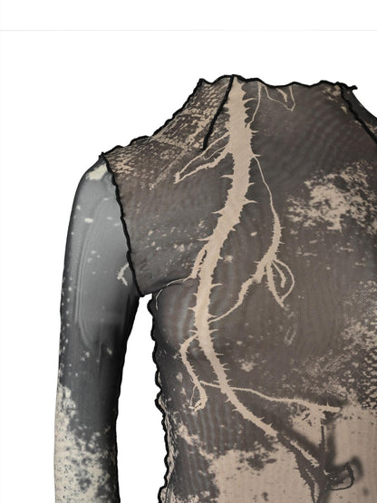 NORTH NODE Abstract Print Lettuce Edge Mock Neck Women&