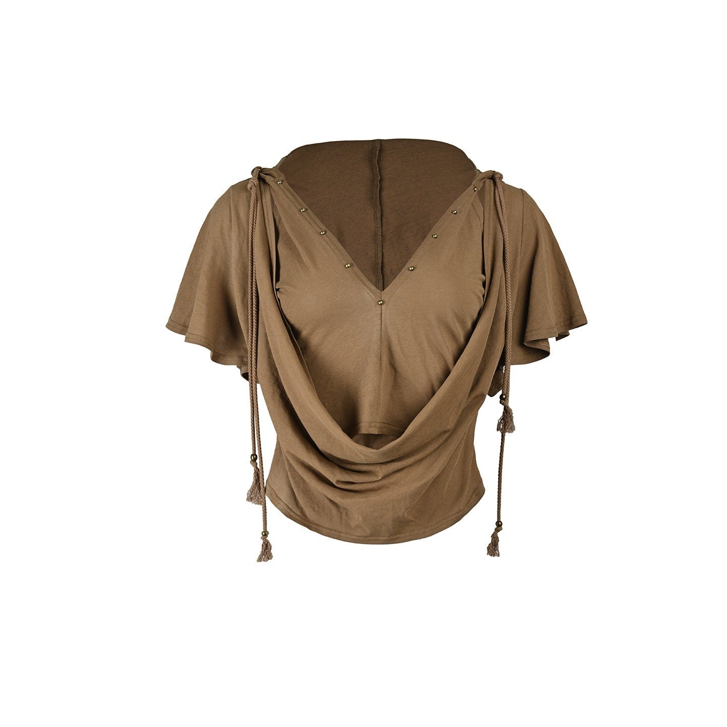 NORTH_NODE_Almond_Faux_Layered_Hooded_Ruched_Drape_Neck_Women&