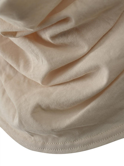 NORTH NODE Almond Faux Layered Hooded Ruched Drape Neck Women&
