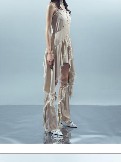 NORTH NODE Almond Frayed Ruffle Asymmetric Women&