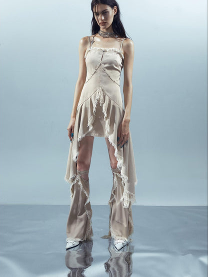 NORTH NODE Almond Frayed Ruffle Asymmetric Women&