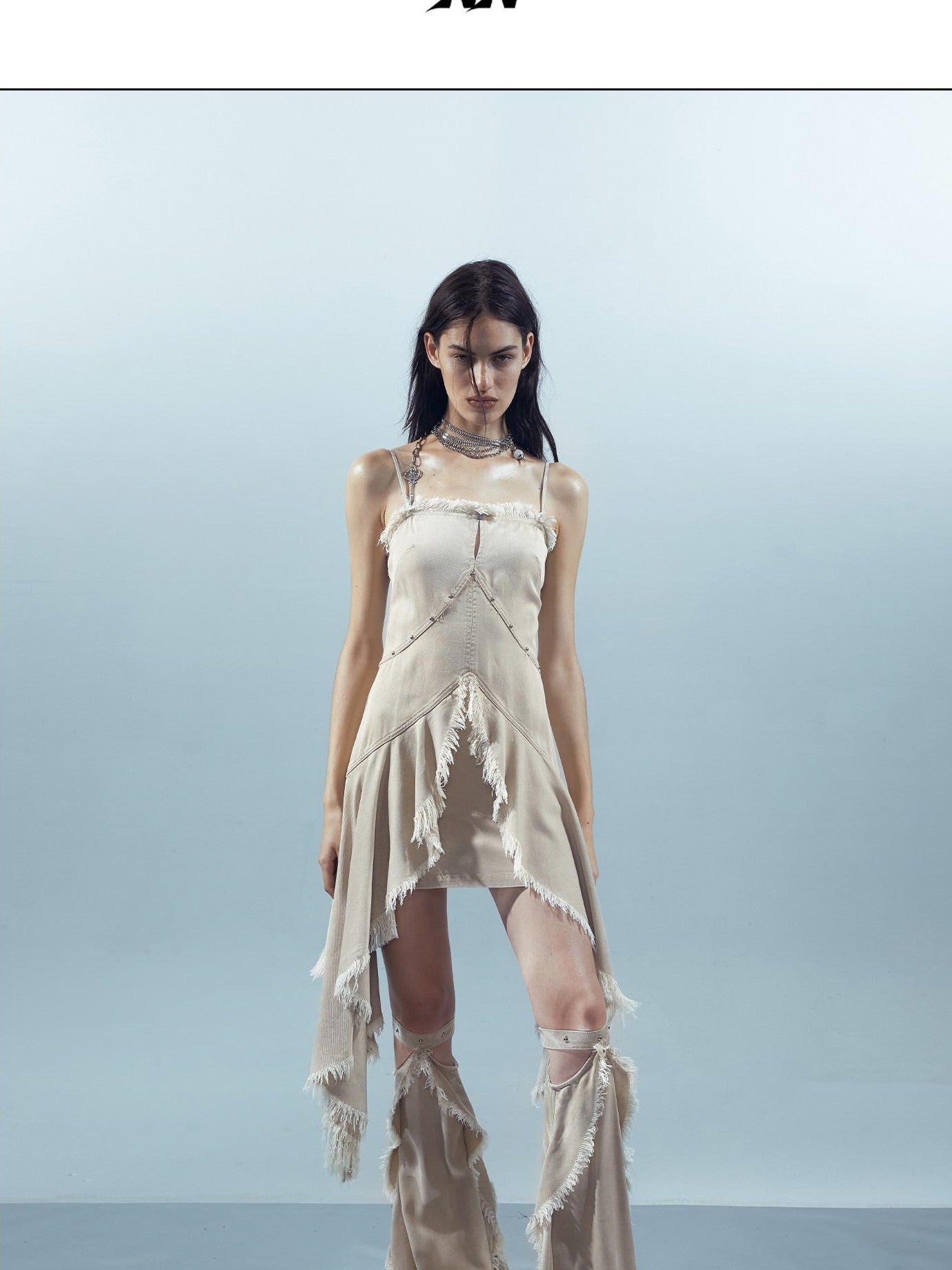 NORTH NODE Almond Frayed Ruffle Asymmetric Women&