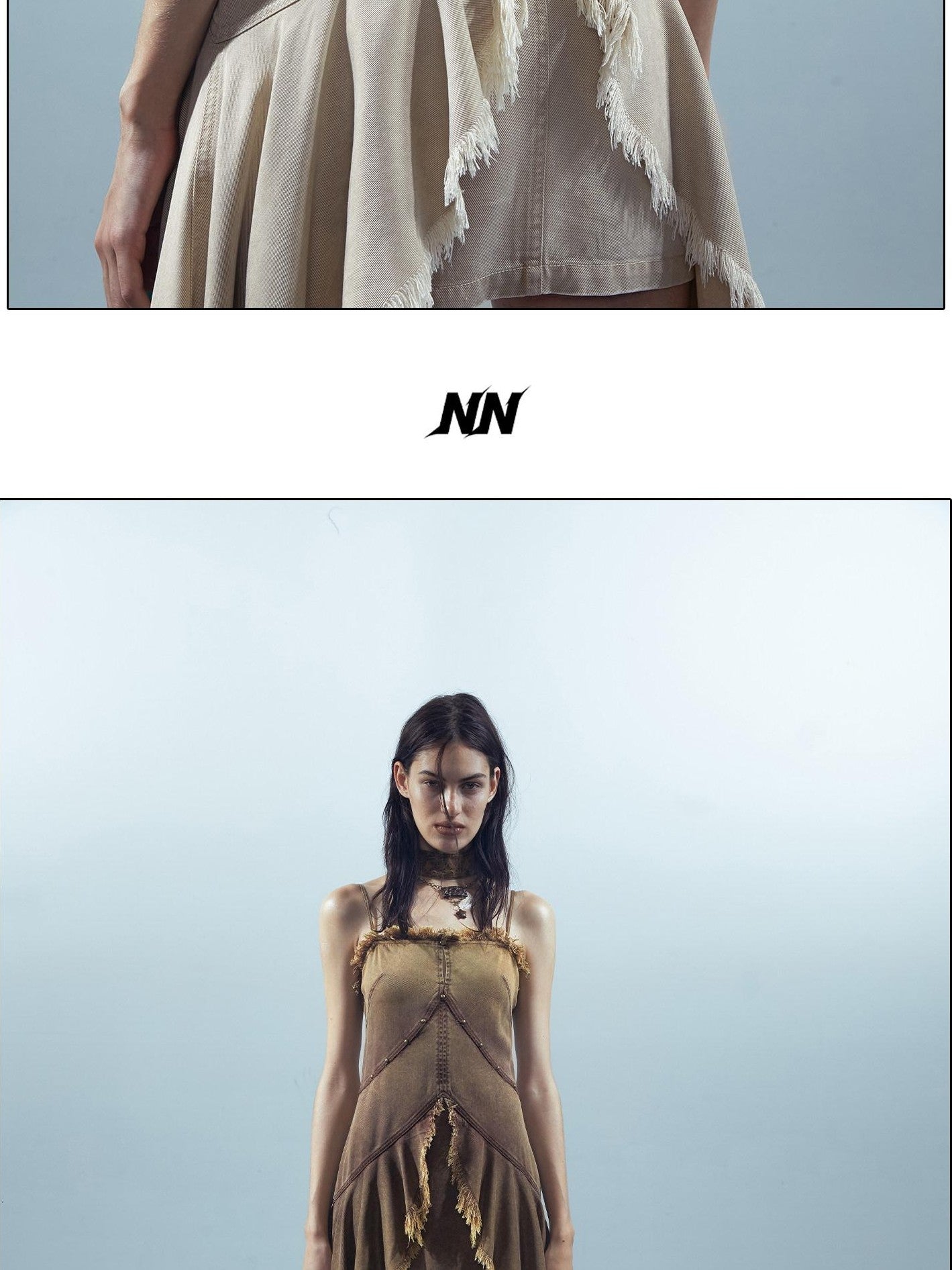 NORTH NODE Almond Frayed Ruffle Asymmetric Women&