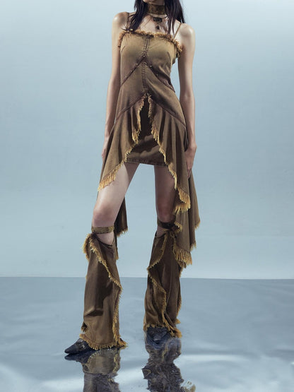 NORTH NODE Almond Frayed Ruffle Asymmetric Women&